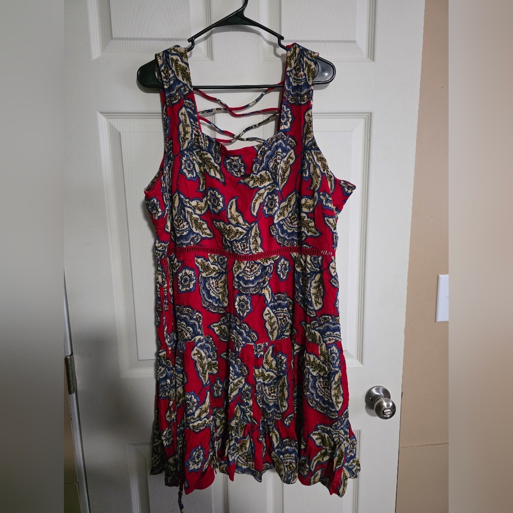Maurices Red and Blue Floral Mini Dress